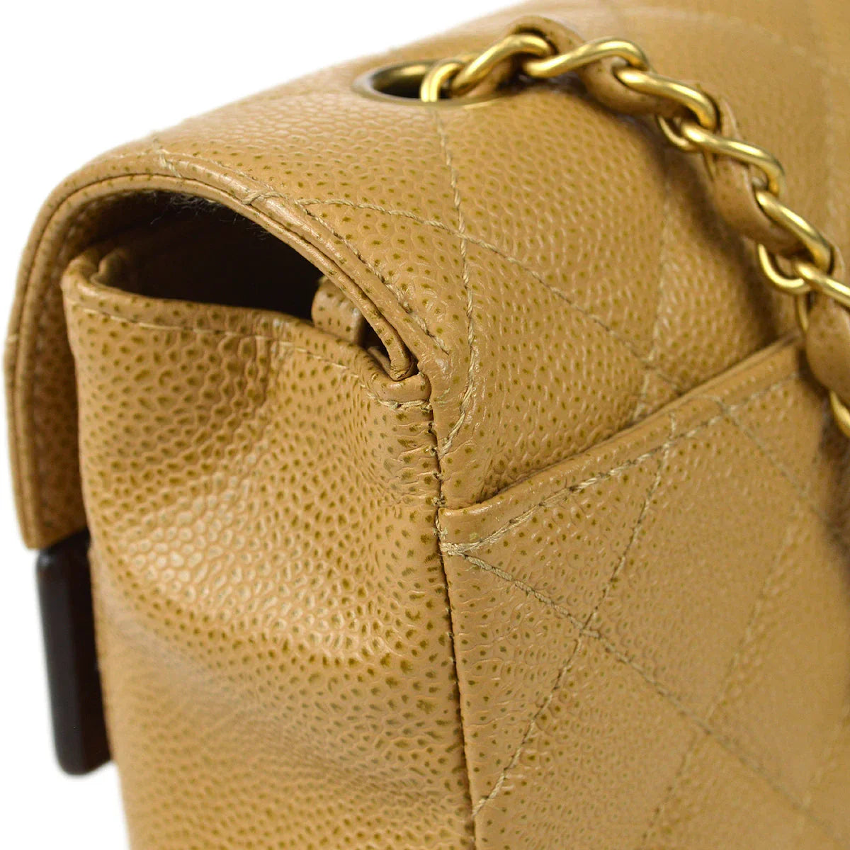 Chanel * 2003-2004 Wood Detailed Strait Flap Small Beige Caviar
