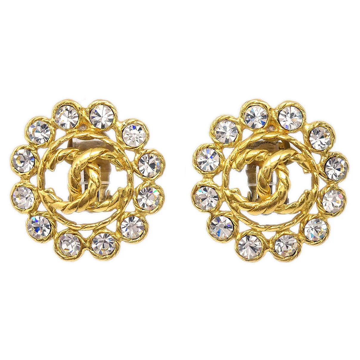 Chanel 1994 Rhinestone Earrings Clip-On Gold 29