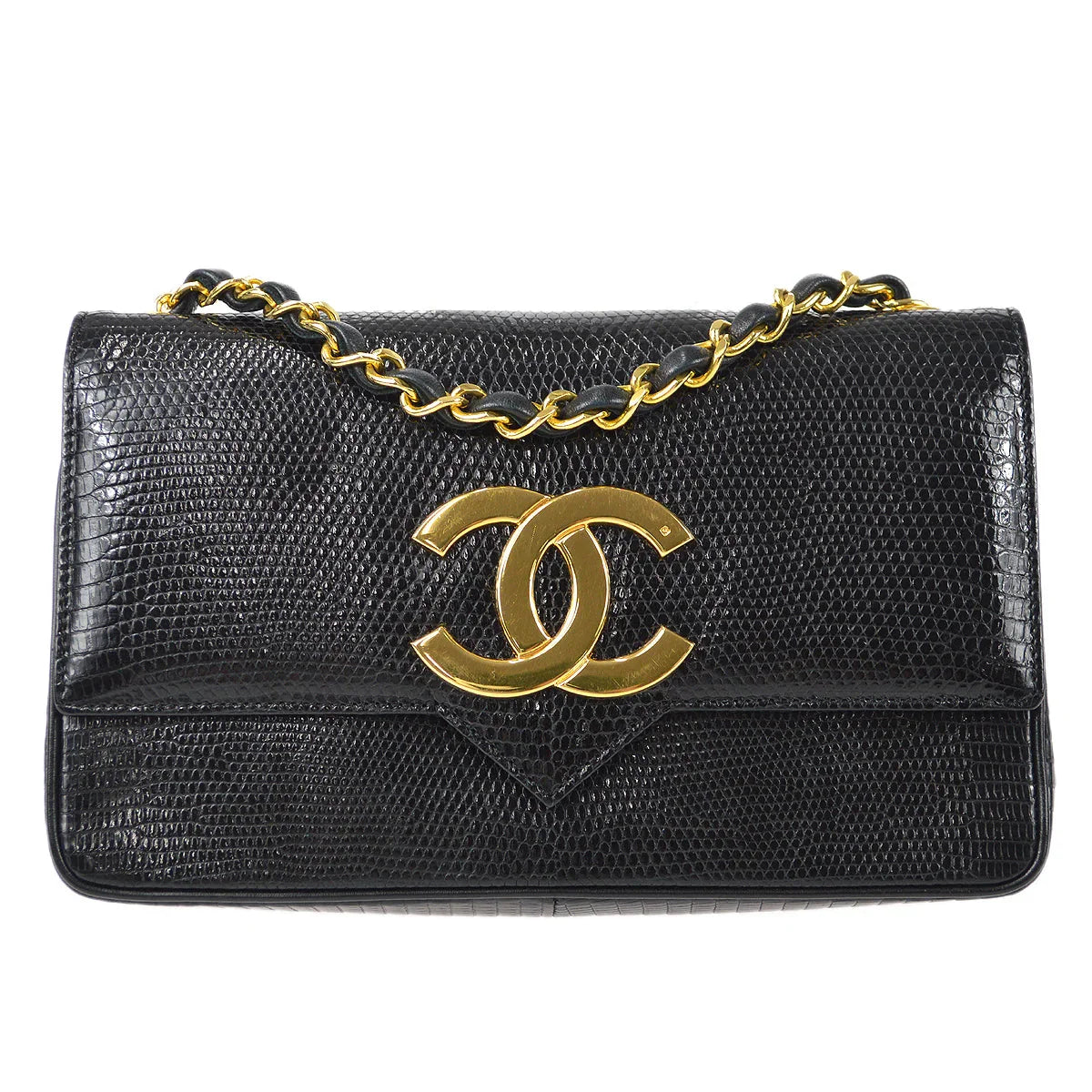 Chanel * 1986-1988 Black Lizard Pointed Flap Mini