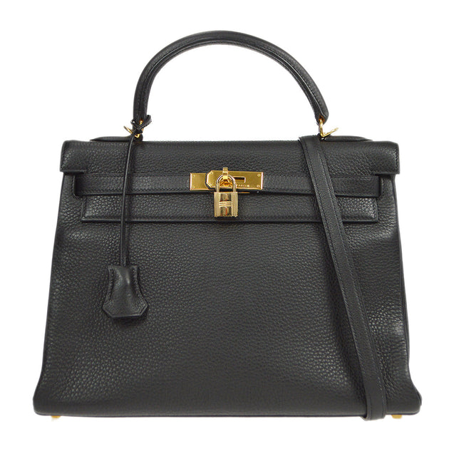 Hermes Vintage Kelly 32 Black Togo Retourne With Gold Hardware Hermes