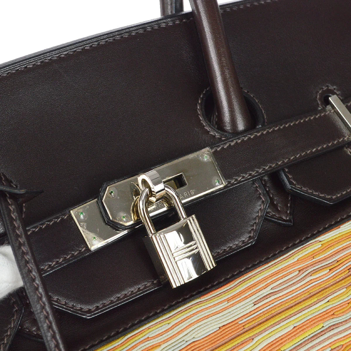 爱马仕伯金(Hermes Birkin)35 2003手提包颤音barenia深褐色橙色