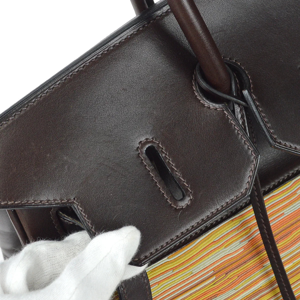 爱马仕伯金(Hermes Birkin)35 2003手提包颤音barenia深褐色橙色