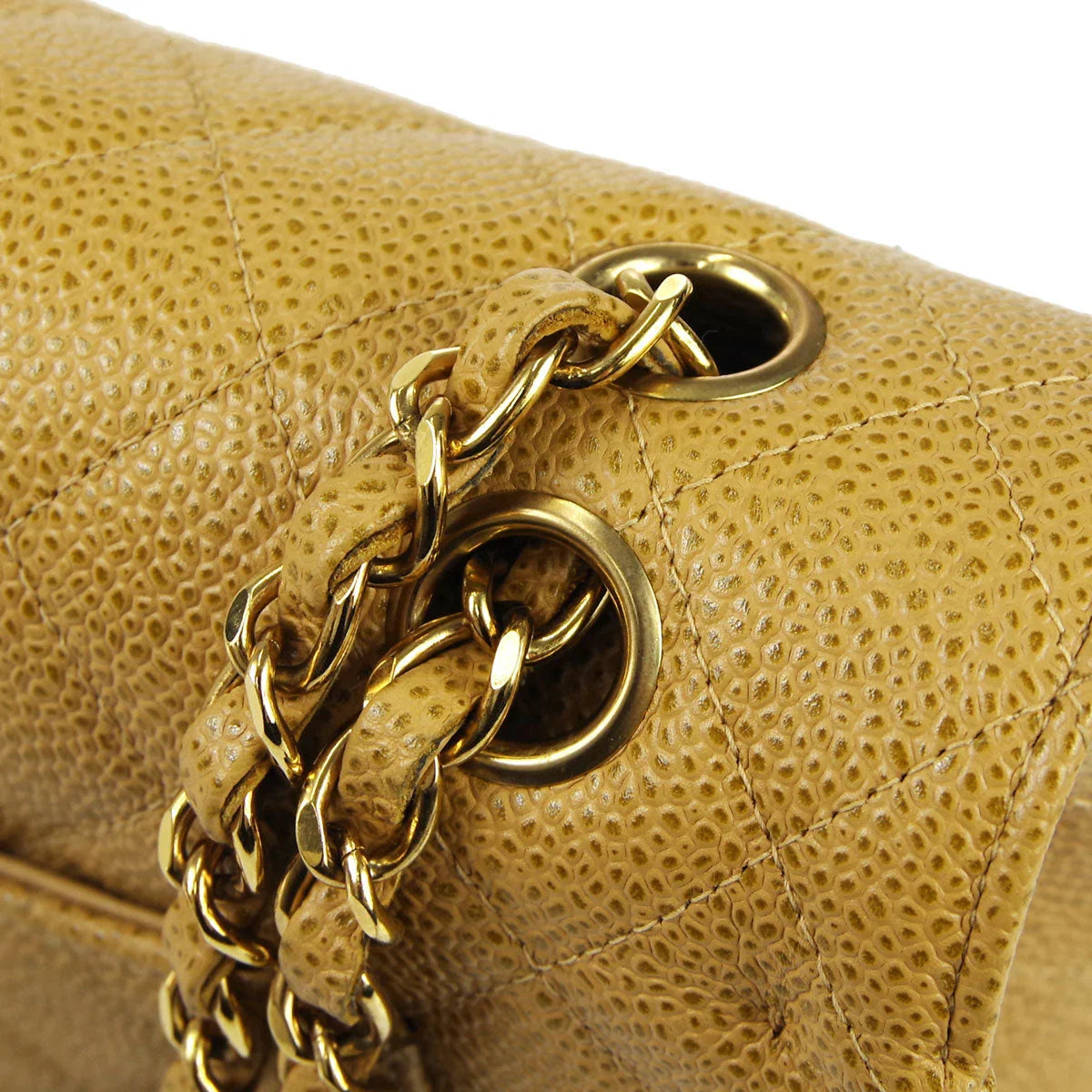 Chanel 2000-2001 Classic Double Flap Medium Beige Caviar