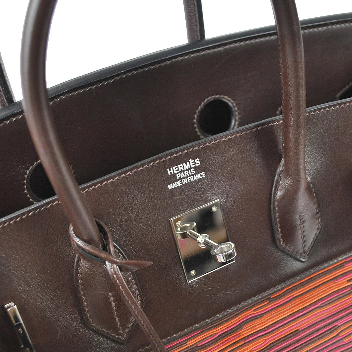 爱马仕伯金(Hermes Birkin)35 2006手提包颤音小牛紫色橙色ebene