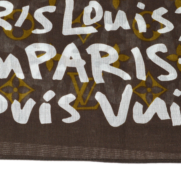 Louis Vuitton Brown & Green Monogram Graffiti Cotton Scarf