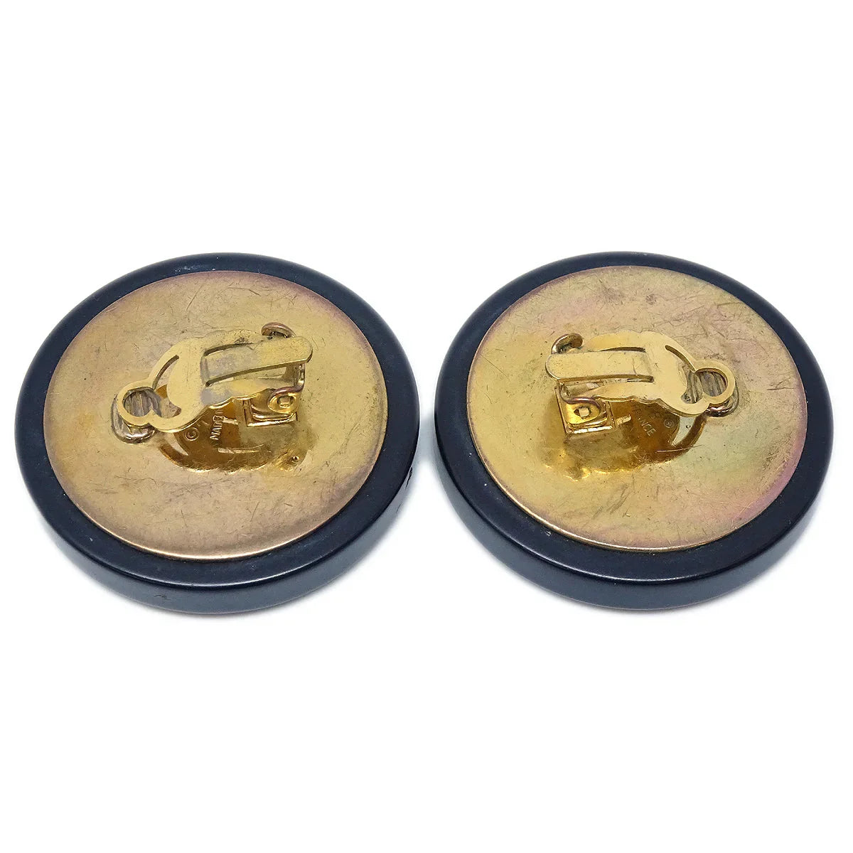 Chanel Button Earrings Black Clip-On 28