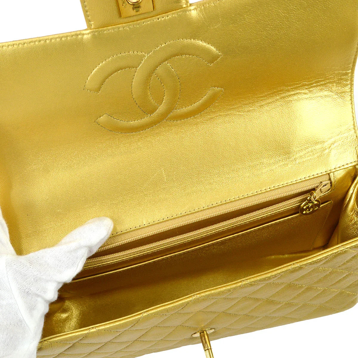 Chanel 1991-1994 Classic Flap Handbag Gold Lambskin