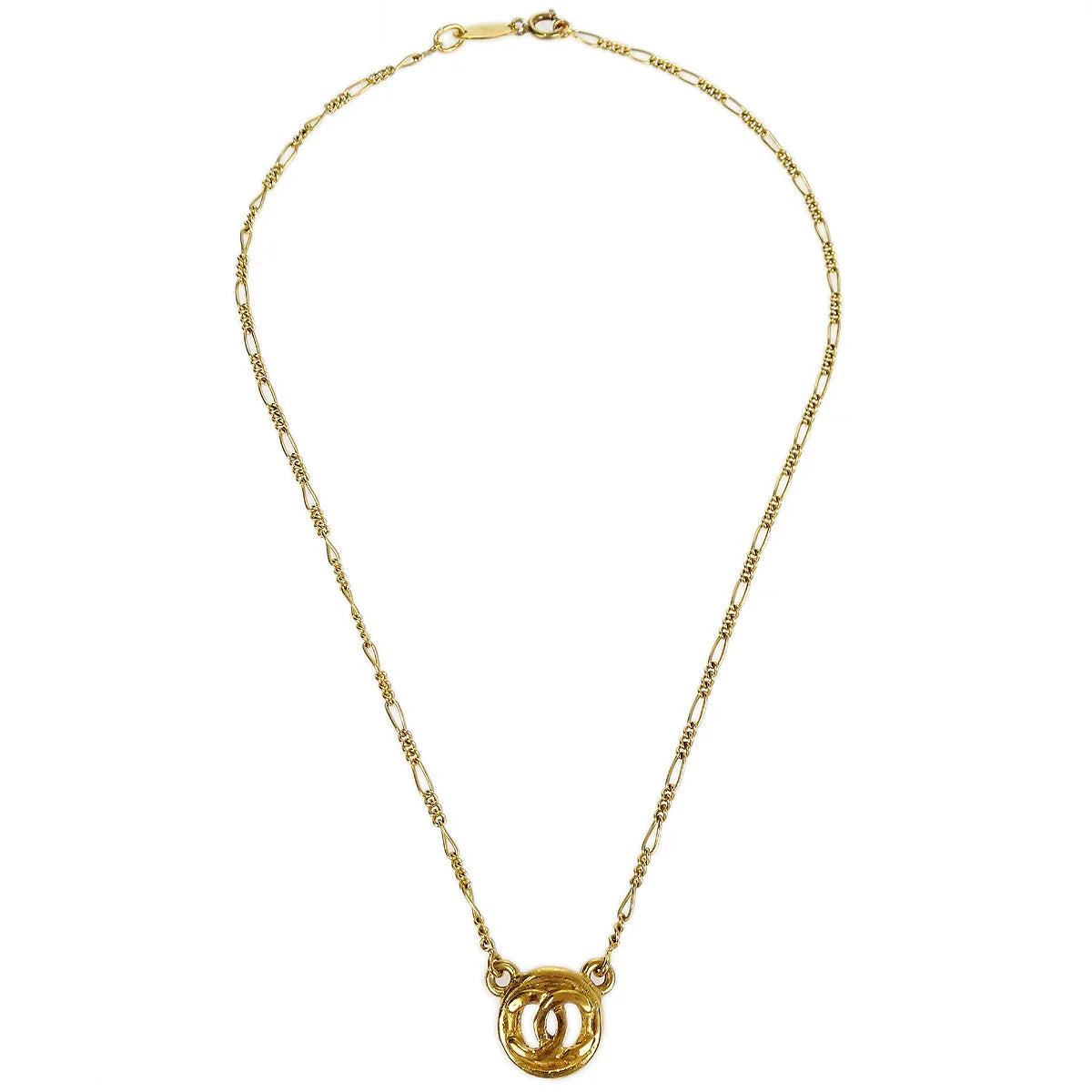 Chanel 1983 Circled CC Gold Chain Pendant Necklace