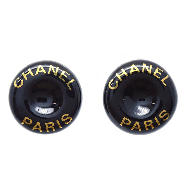 Chanel 1997 Button Logo Earrings Black Clip-On