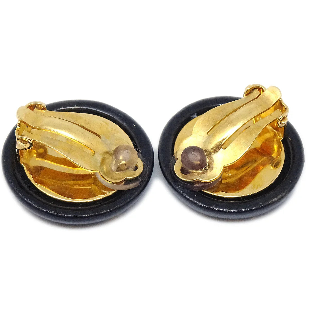 Chanel 1997 Button Logo Earrings Black Clip-On