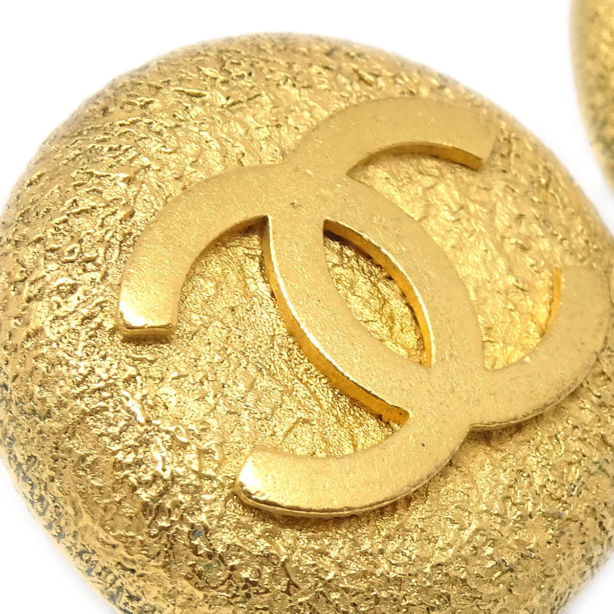 Chanel Button Earrings Gold Clip-On Large 95A