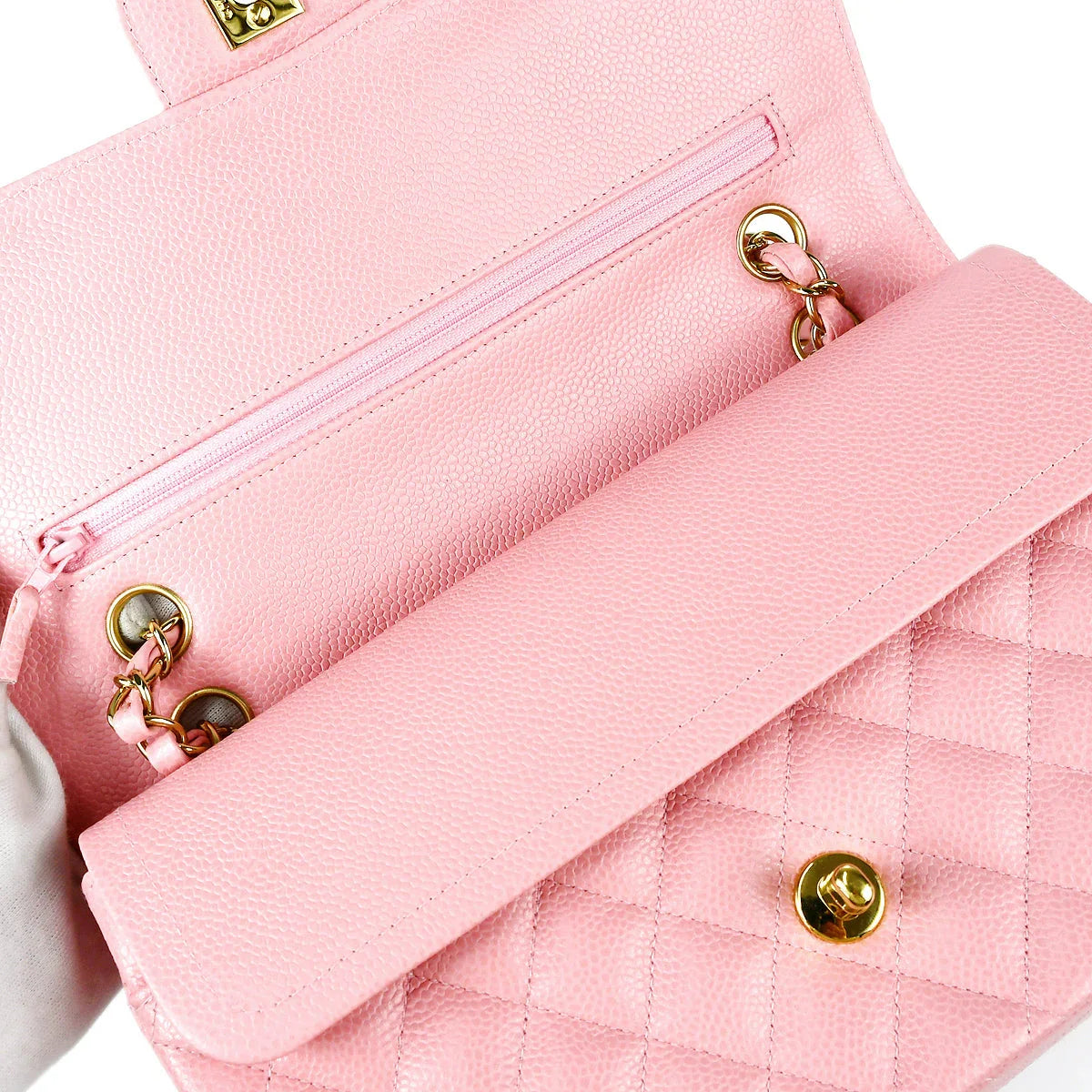 Chanel 2003-2004 Classic Double Flap Medium Pink Caviar
