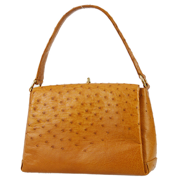 Handbag -traditional - (Beverly) - Brown Ostrich skin leather