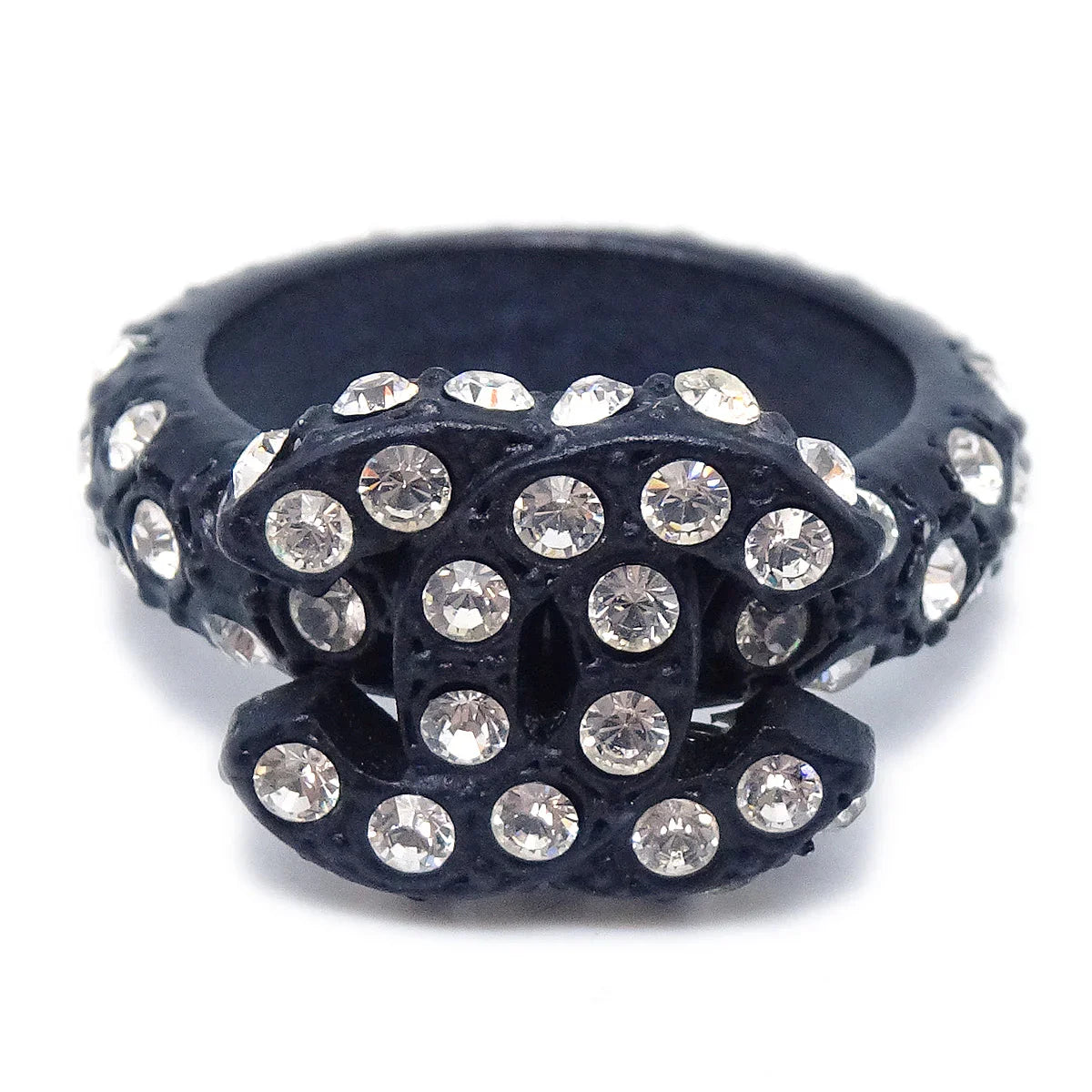 Chanel 2002 Crystal & Black CC Ring #53