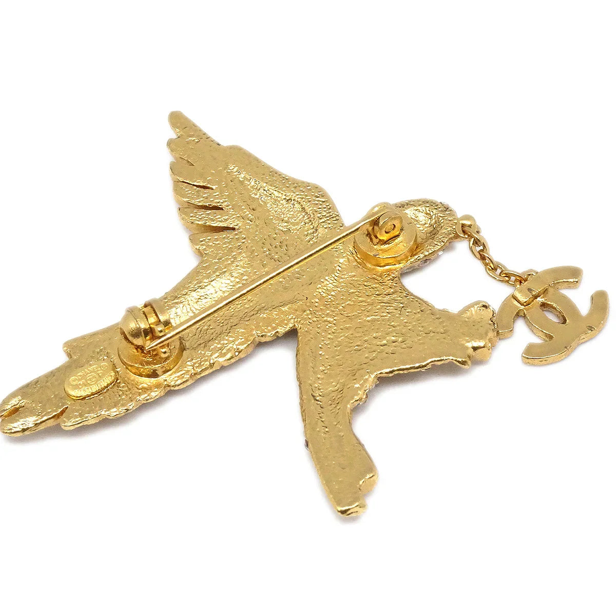 Chanel Eagle Rhinestone Brouch Pin Gold 01p