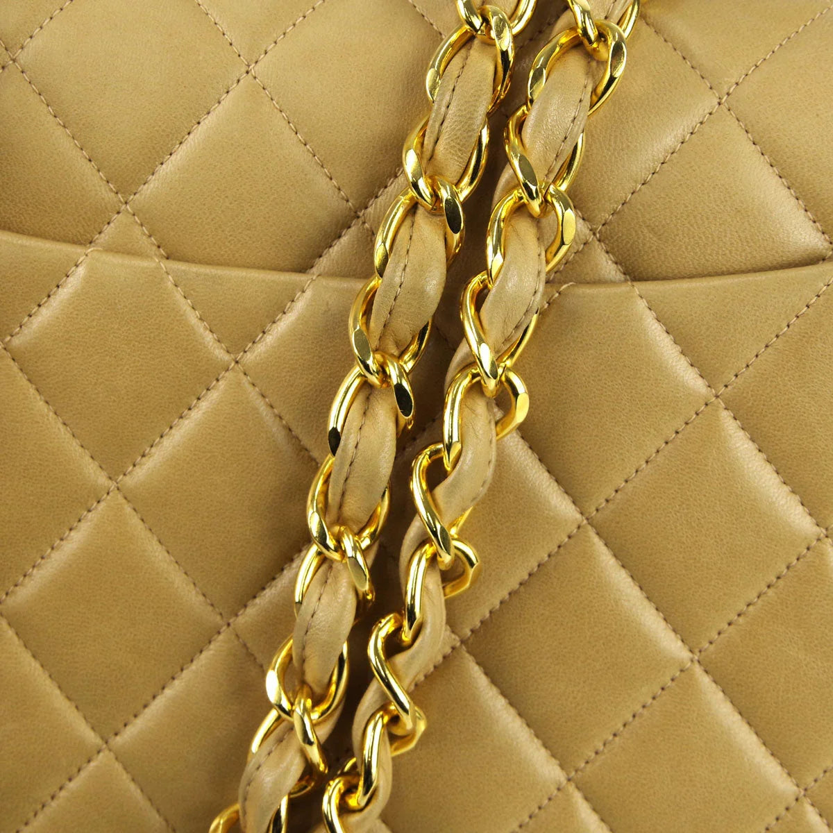 Chanel 1994-1996 * Classic Flap Jumbo Double Chain Shoulder Bag Beige Lambskin