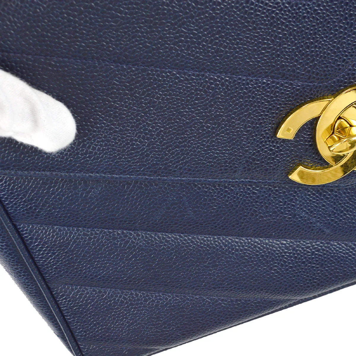 Chanel 1994-1996 Navy Caviar Jumbo Chevron Letter Flap Bag
