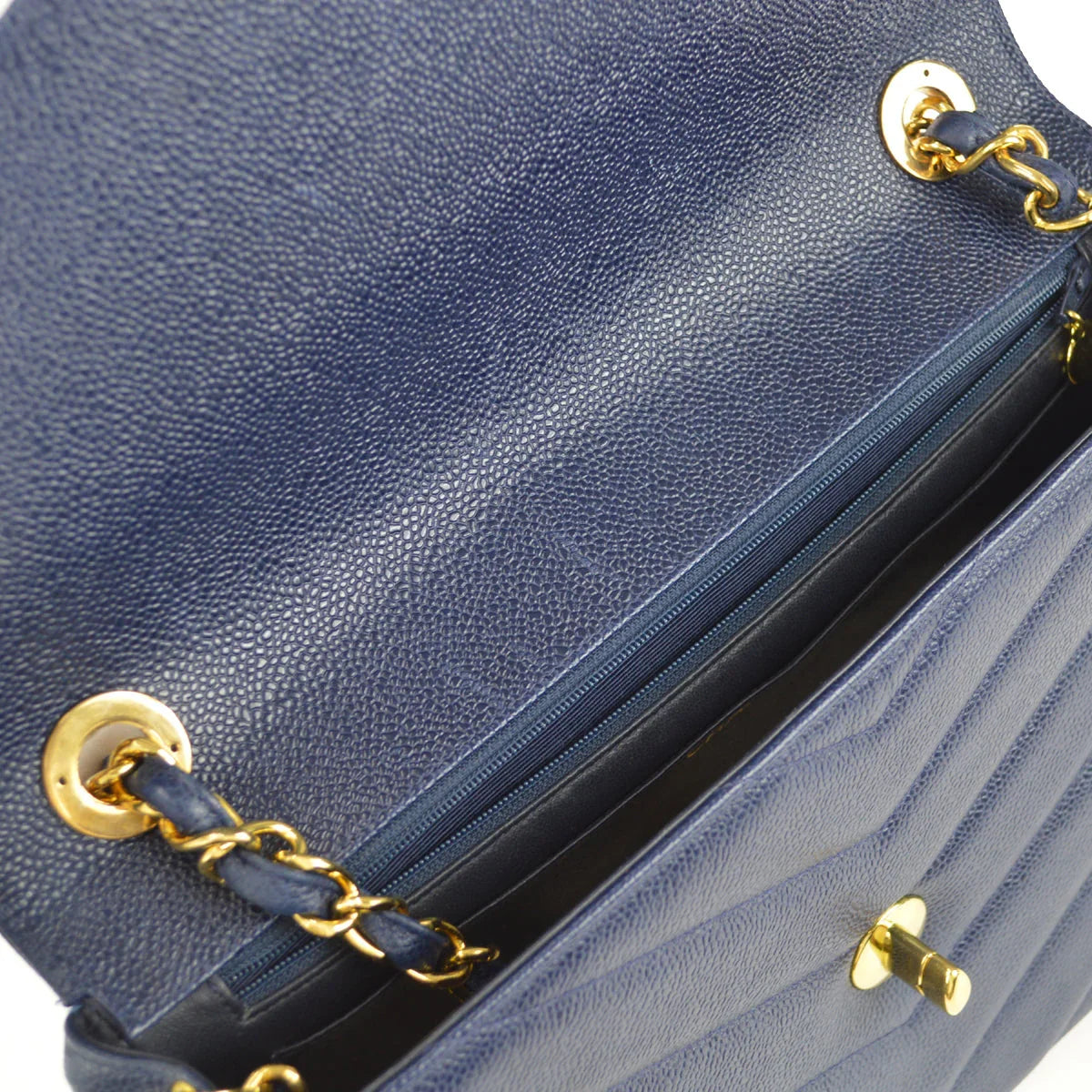 Chanel 1994-1996 Navy Caviar Jumbo Chevron Letter Flap Bag