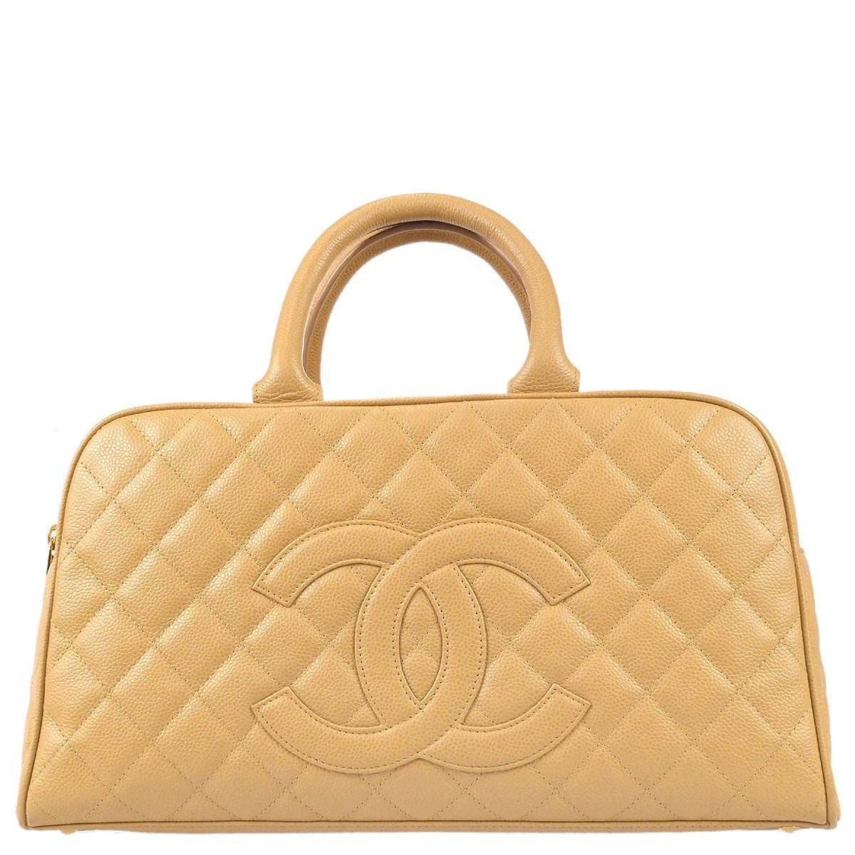 Chanel 2003-2004 Bowling Bag 37 Beige Caviar