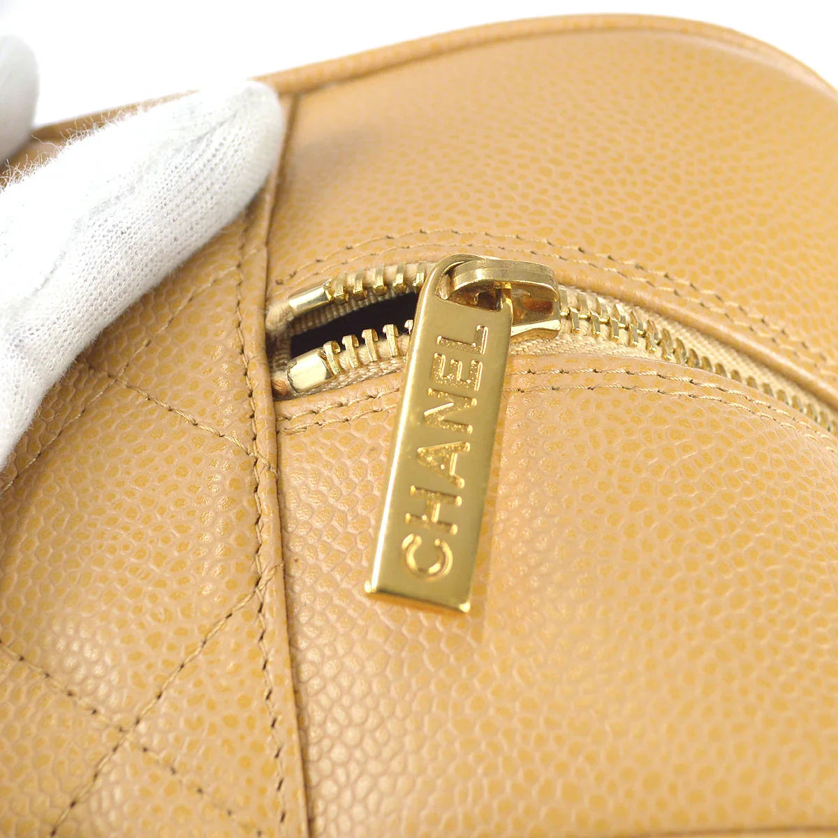 Chanel 2003-2004 Bowling Bag 37 Beige Caviar