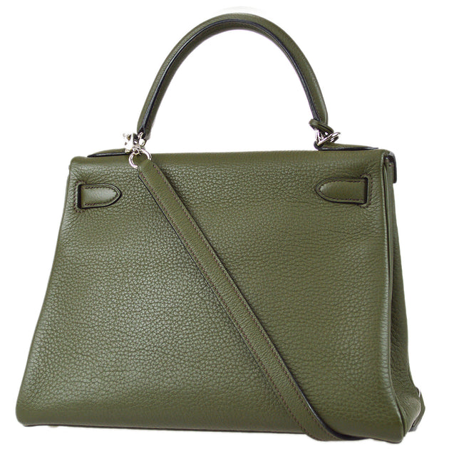 Hermes Kelly 28 Retourne 2way Shoulder Handbag Green Taurillon