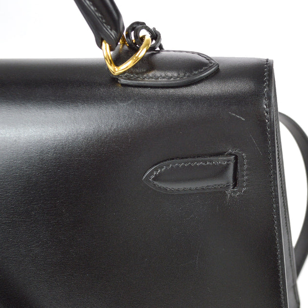 Hermes * 2003 Kelly 32 Sellier Guilloche Black Box Calf – AMORE