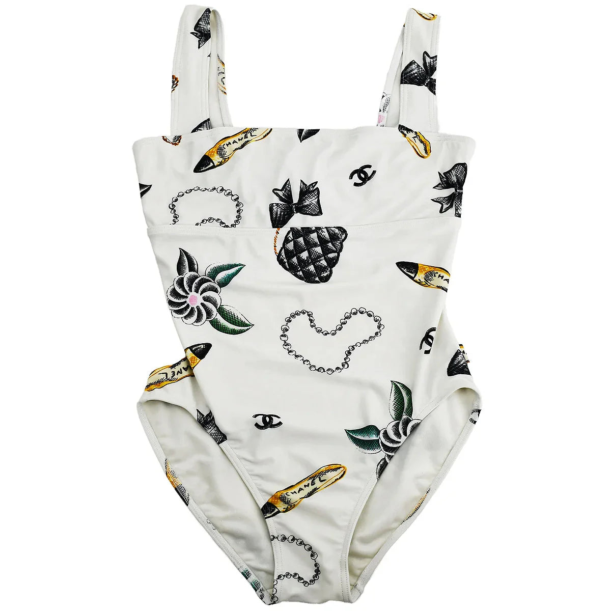 Chanel * Spring 1997 Icons Pattern Swimwear Swimsuit White #40
