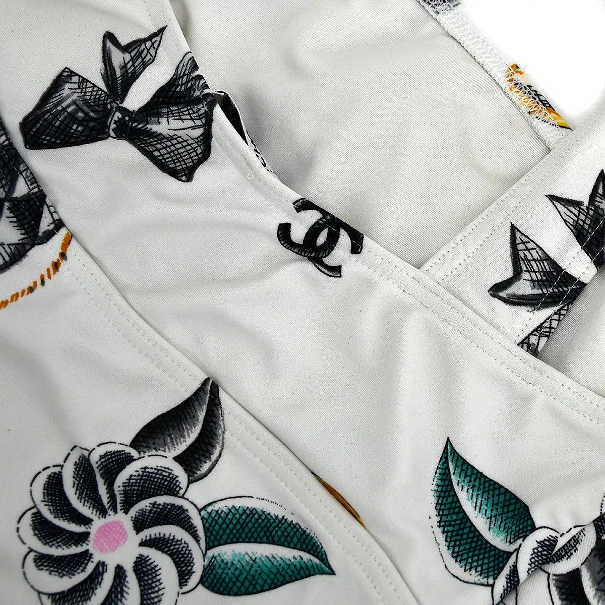 Chanel * Spring 1997 Icons Pattern Swimwear Swimsuit White #40