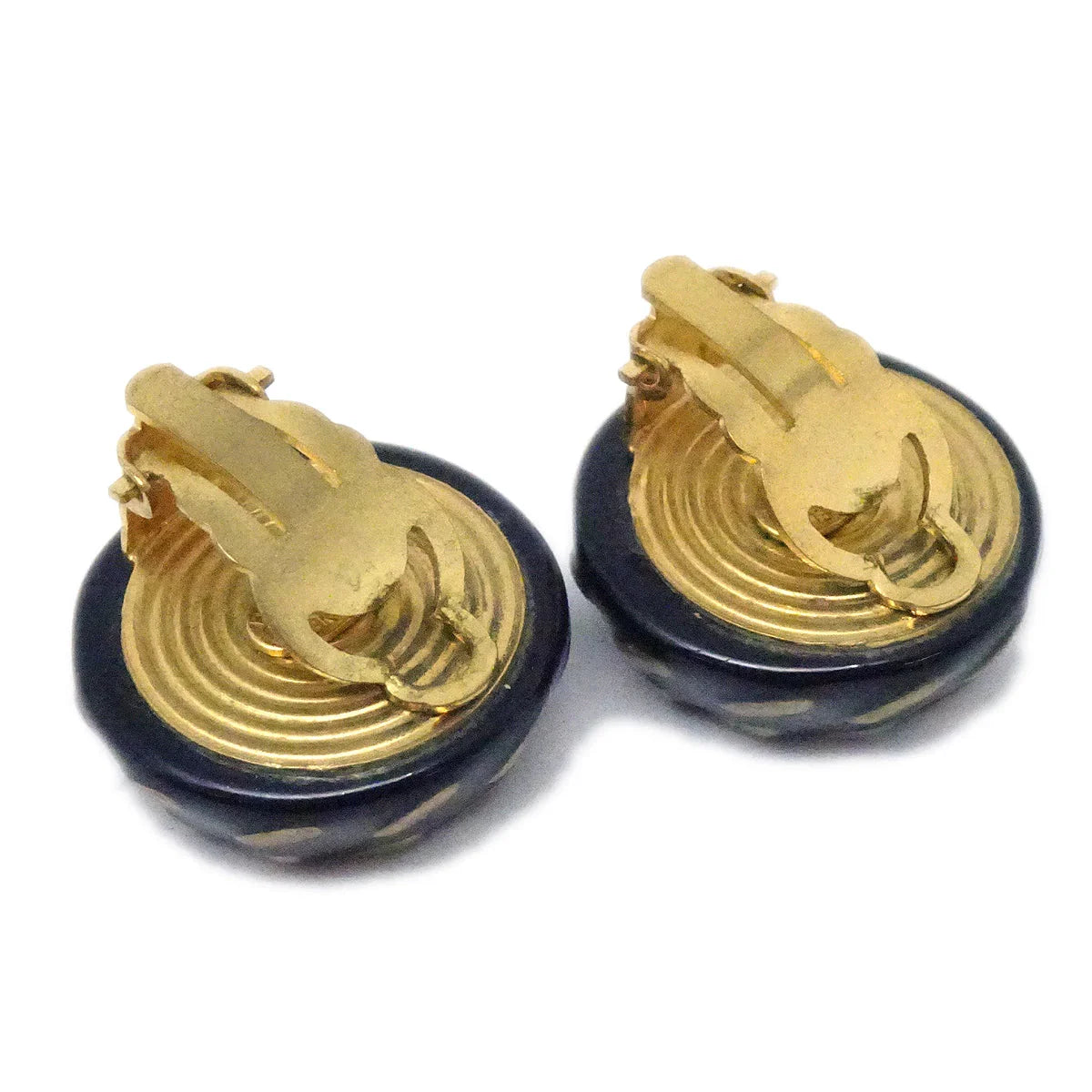 Chanel Button Earrings Clip-On Black 97A