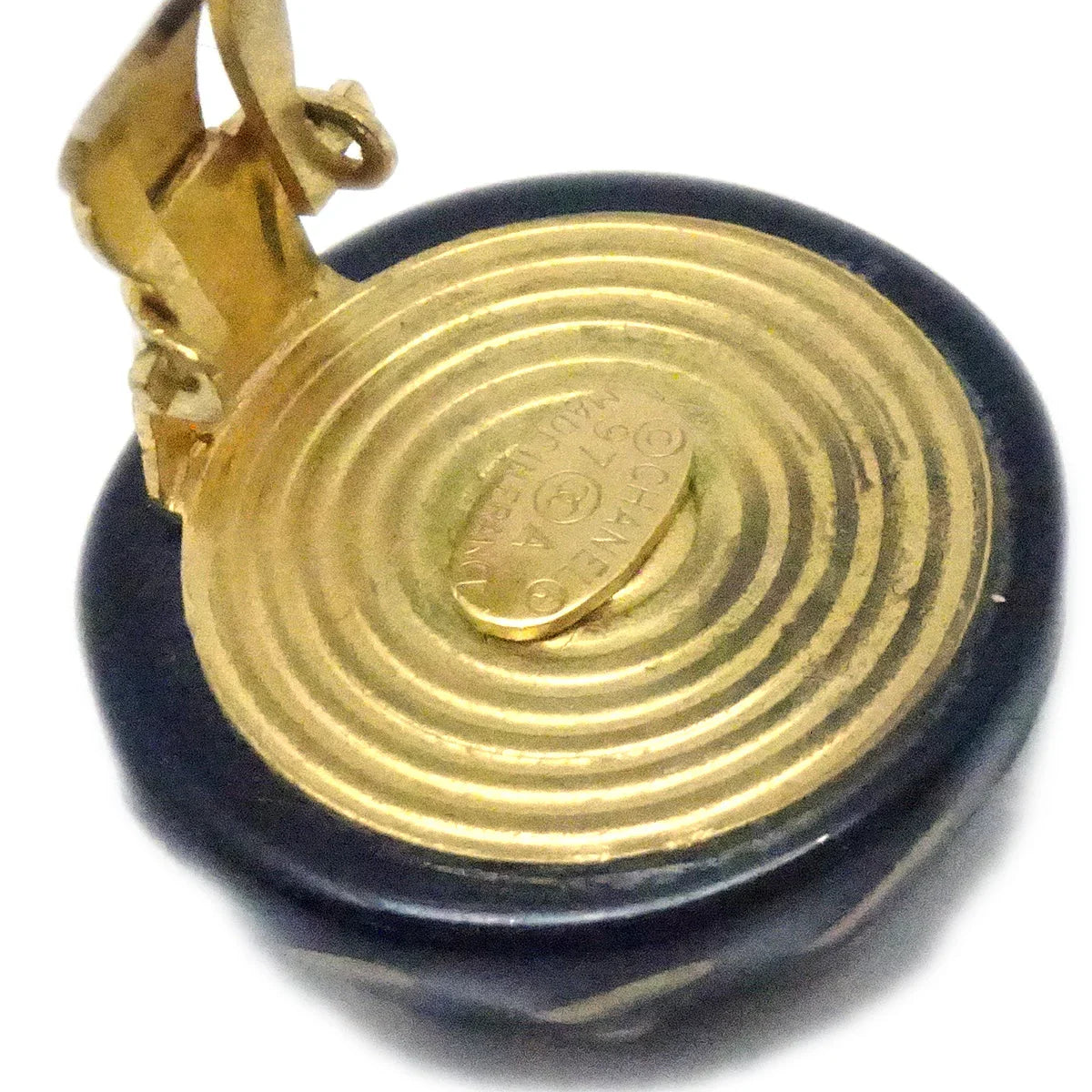 Chanel Button Earrings Clip-On Black 97A