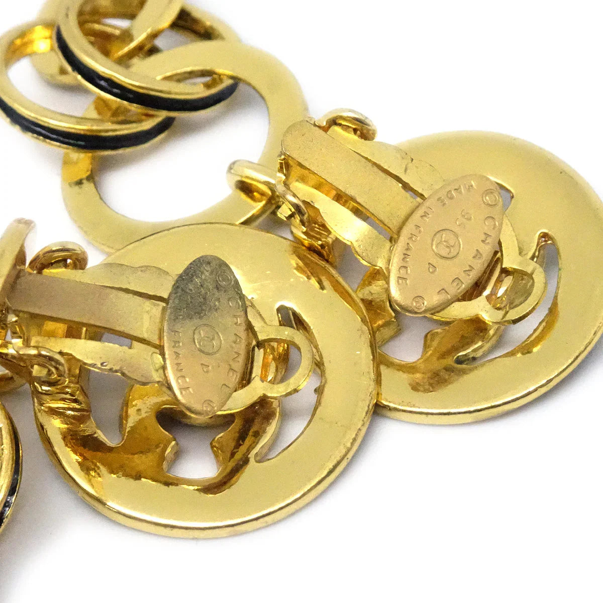 Chanel Dangle Earrings Clip-On Black 95P