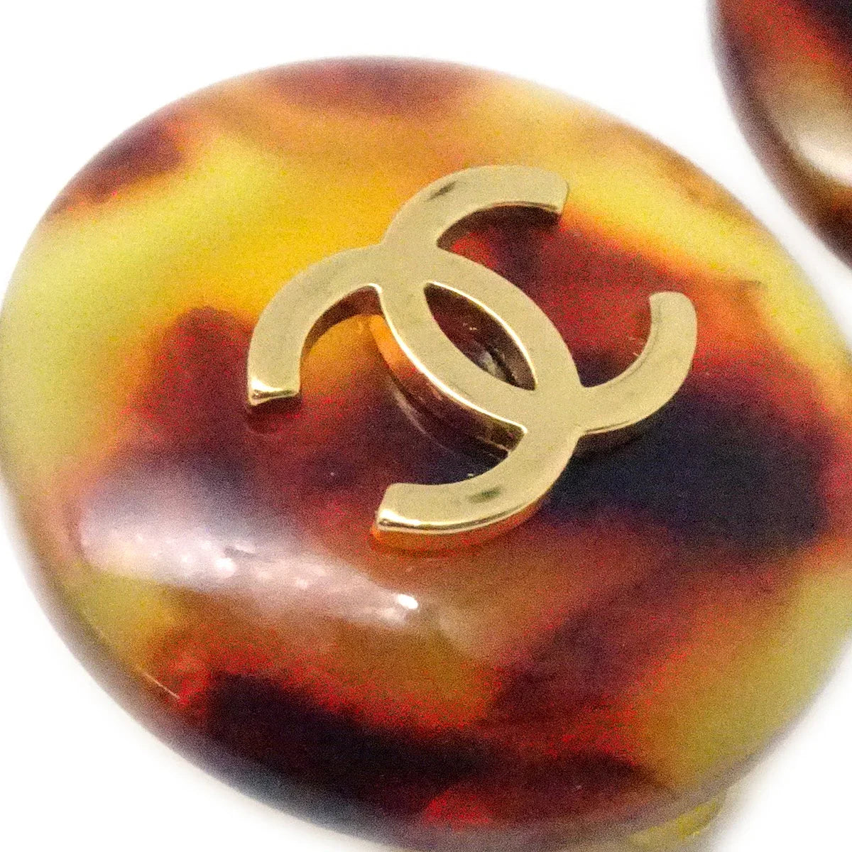 Chanel Button Earrings Clip-On Brown 97P