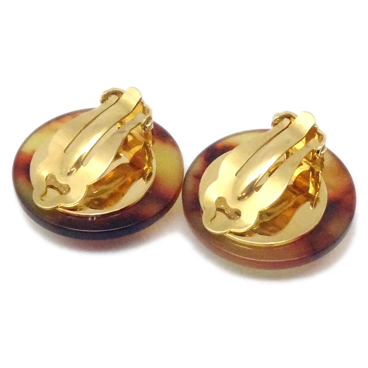 Chanel Button Earrings Clip-On Brown 97P