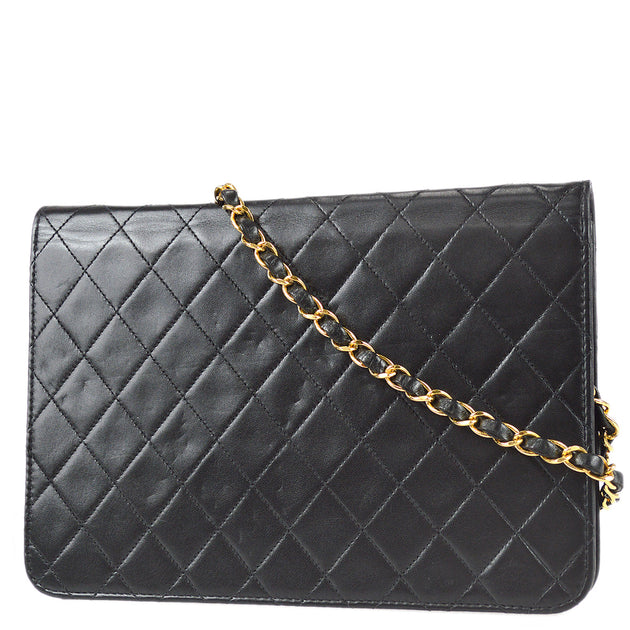 CHANEL Matelasse Pochette Chain Shoulder Black Women's Lambskin Bag