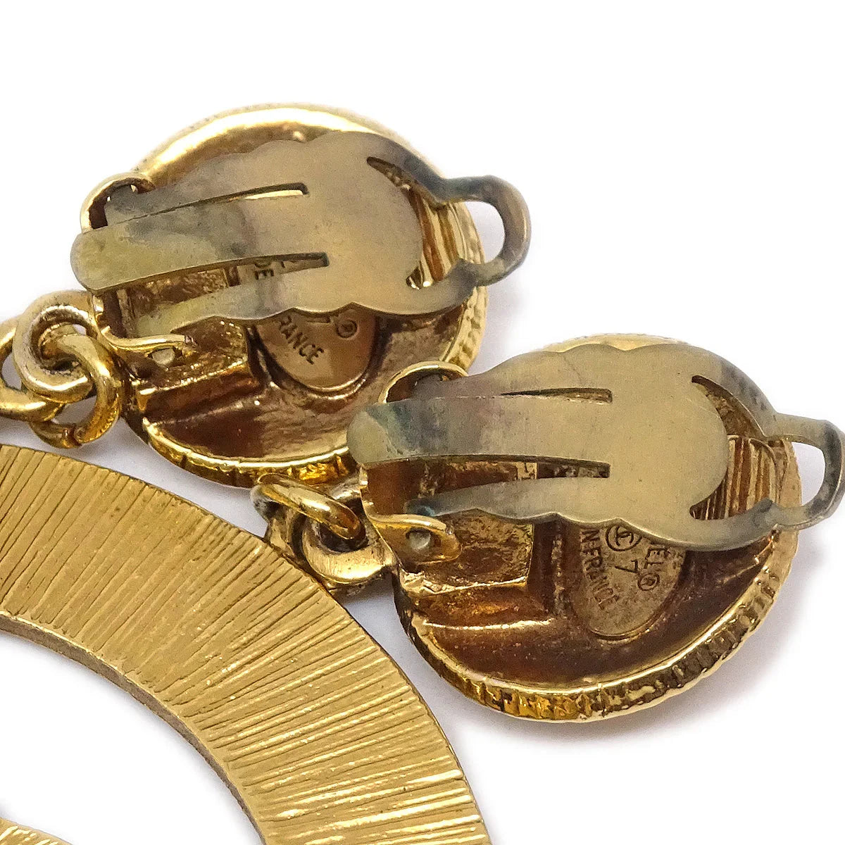 Chanel Hoop Dangle Earrings Clip-On Gold 27