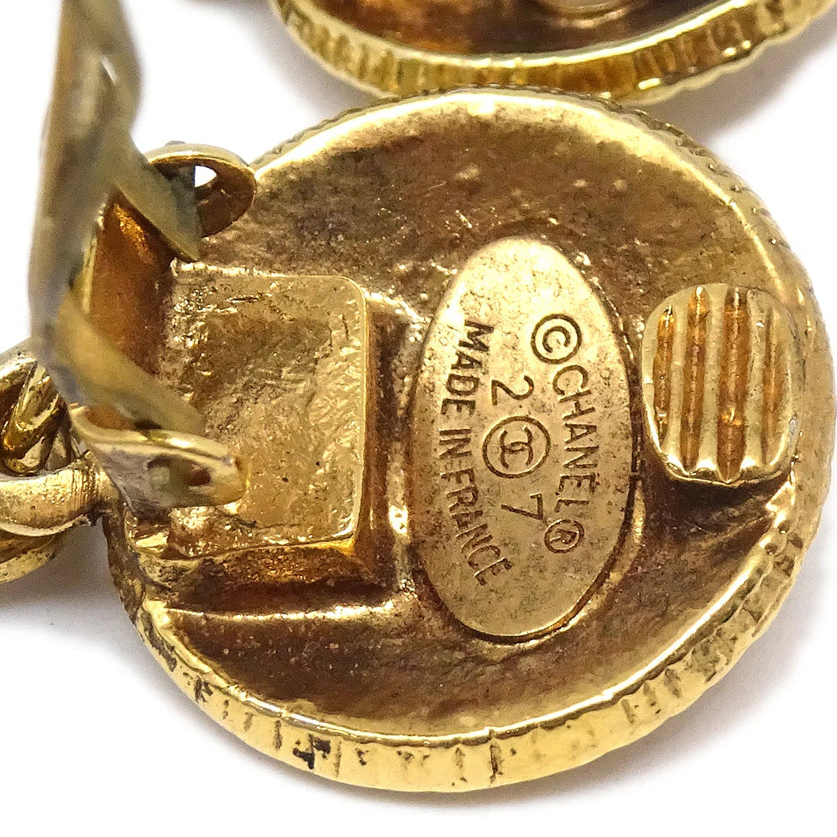 Chanel Hoop Dangle Earrings Clip-On Gold 27