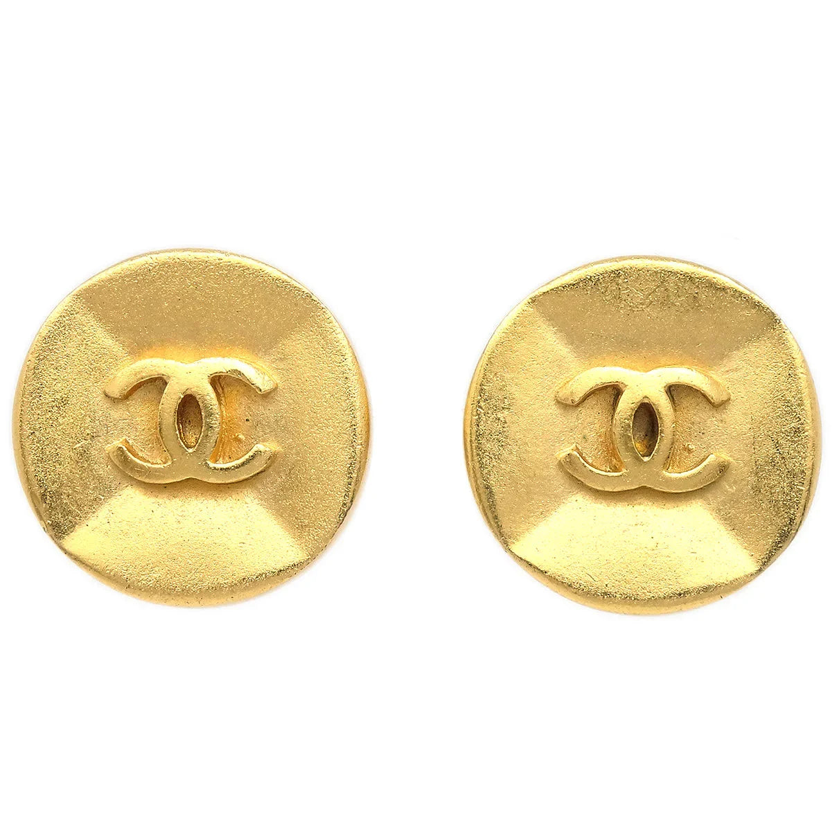 Chanel Button Earrings Gold Clip-On 93A