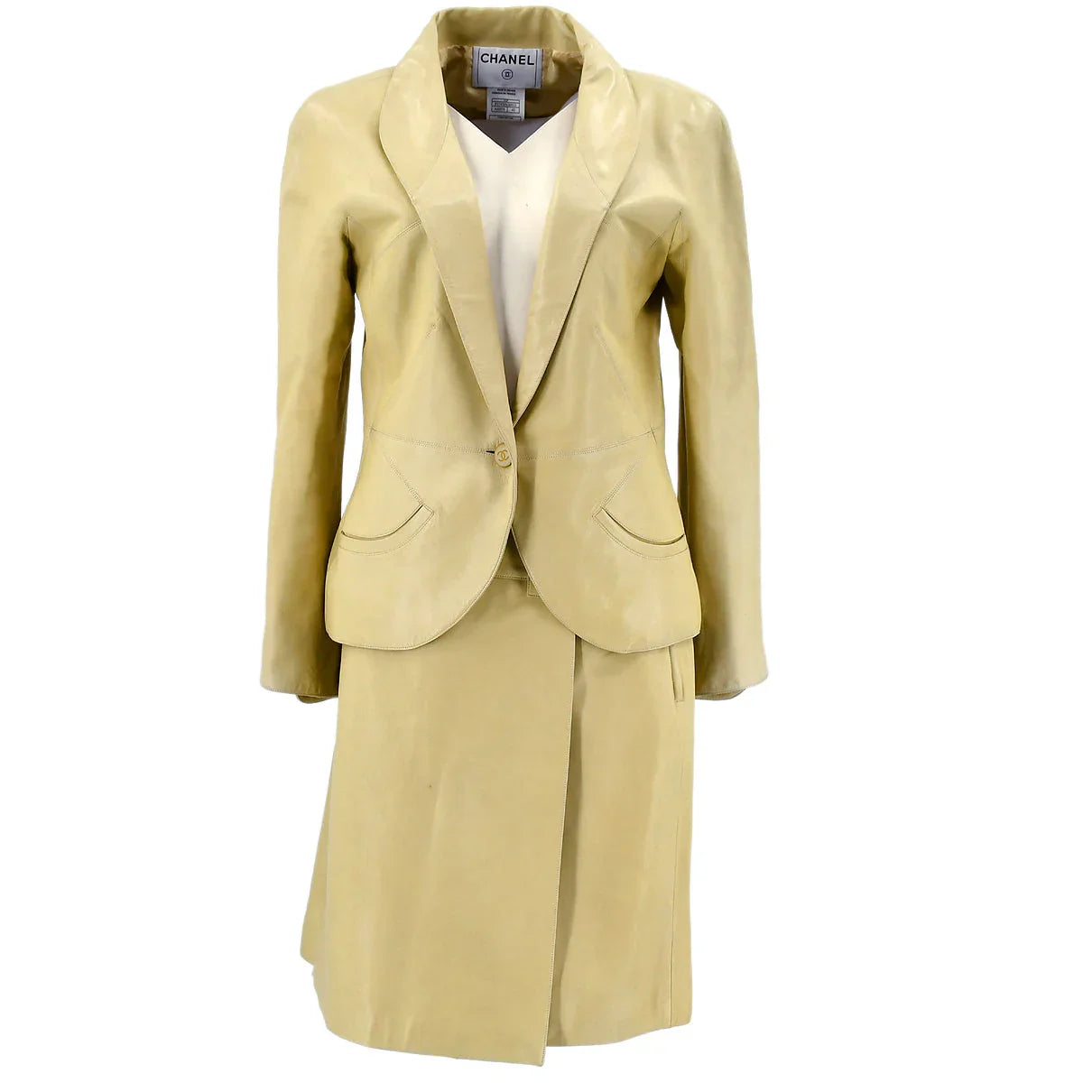 Chanel 2001 spring CC-buttons skirt leather suit #42