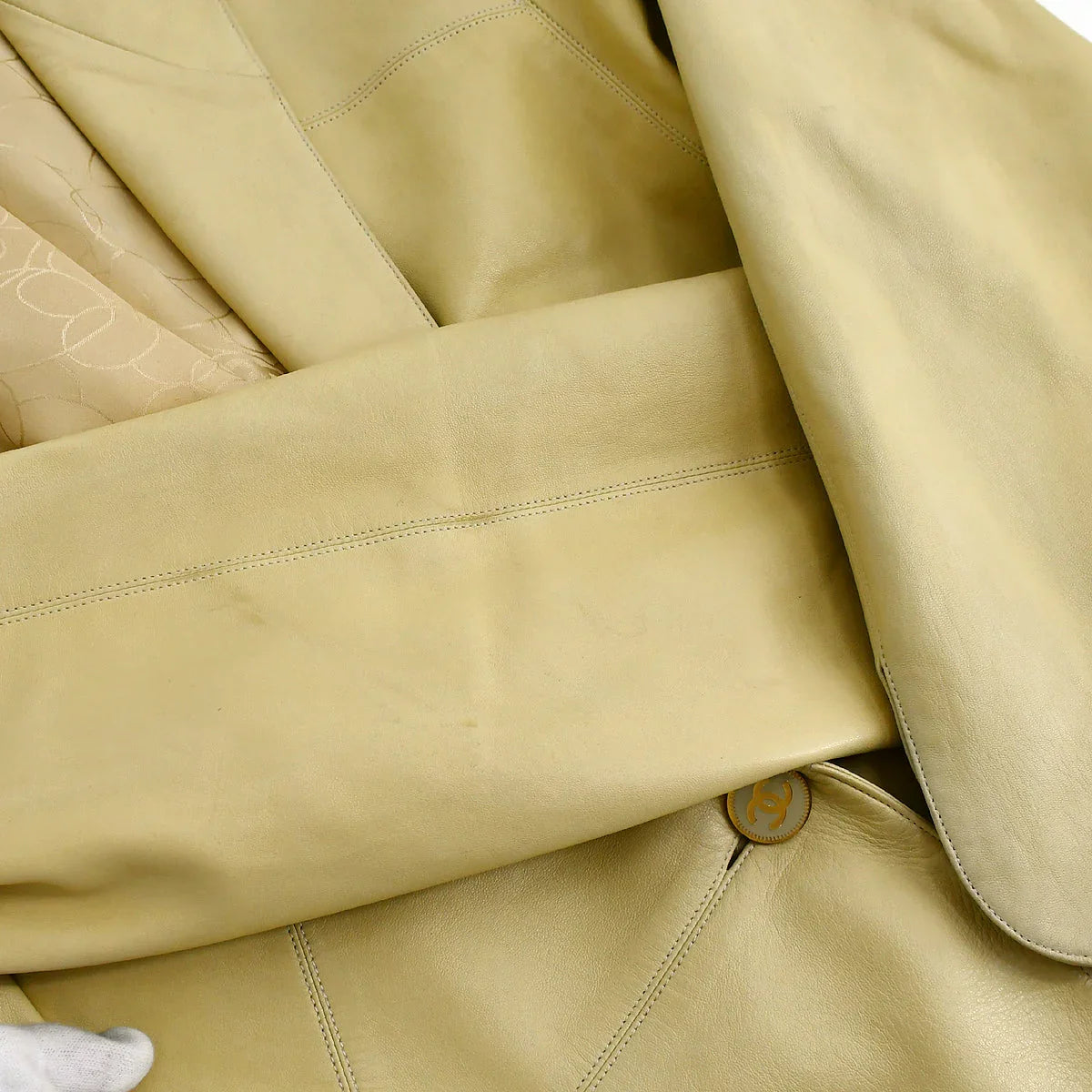 Chanel 2001 spring CC-buttons skirt leather suit #42