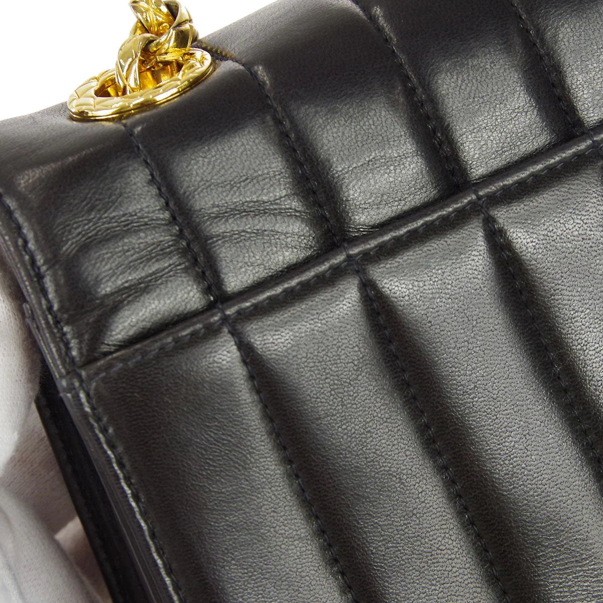 Chanel * 1991-1994 Black Lambskin Mini Vertical Stitch Flap Bag