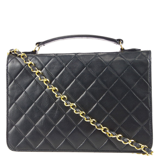 Chanel Boston Speedy Black Quilted Leather Hand Bag + Strap - Mrs