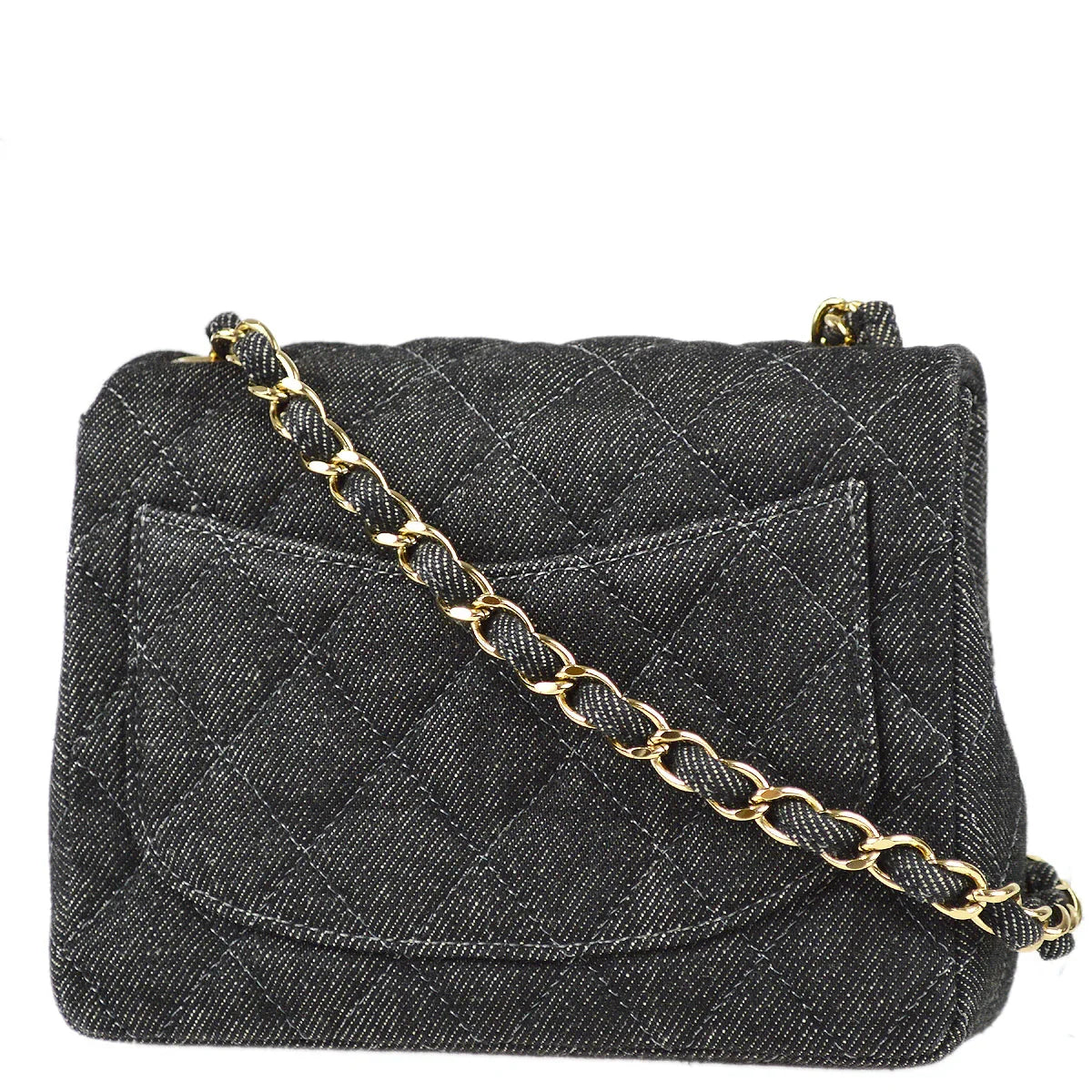 Chanel 1997-1999 Black Denim Mini Classic Square Flap Shoulder Bag 17
