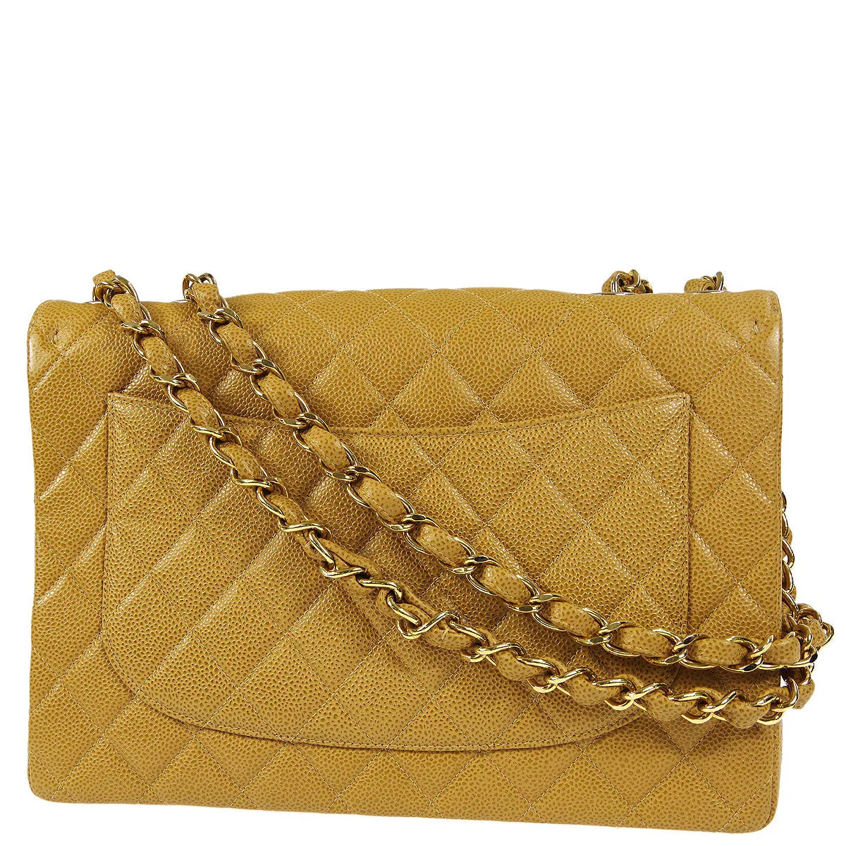 Chanel 2001-2003 * Beige Caviar Jumbo Classic Flap Shoulder Bag