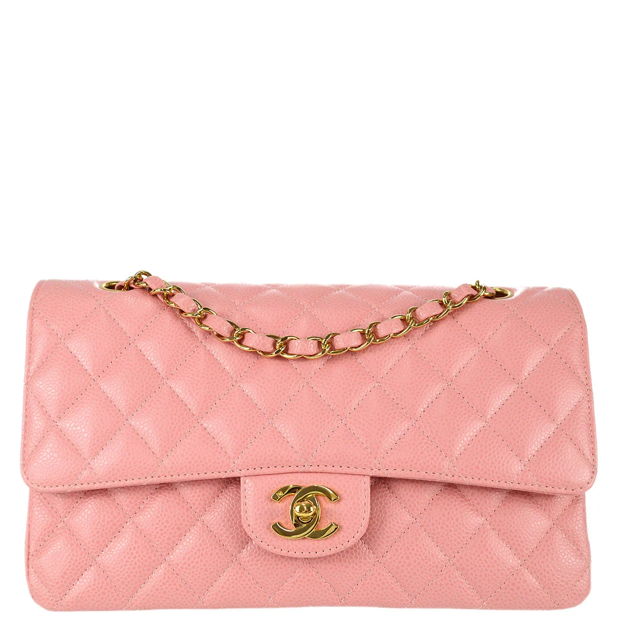 Chanel 2003-2004 Pink Caviar Medium Classic Double Flap Shoulder Bag
