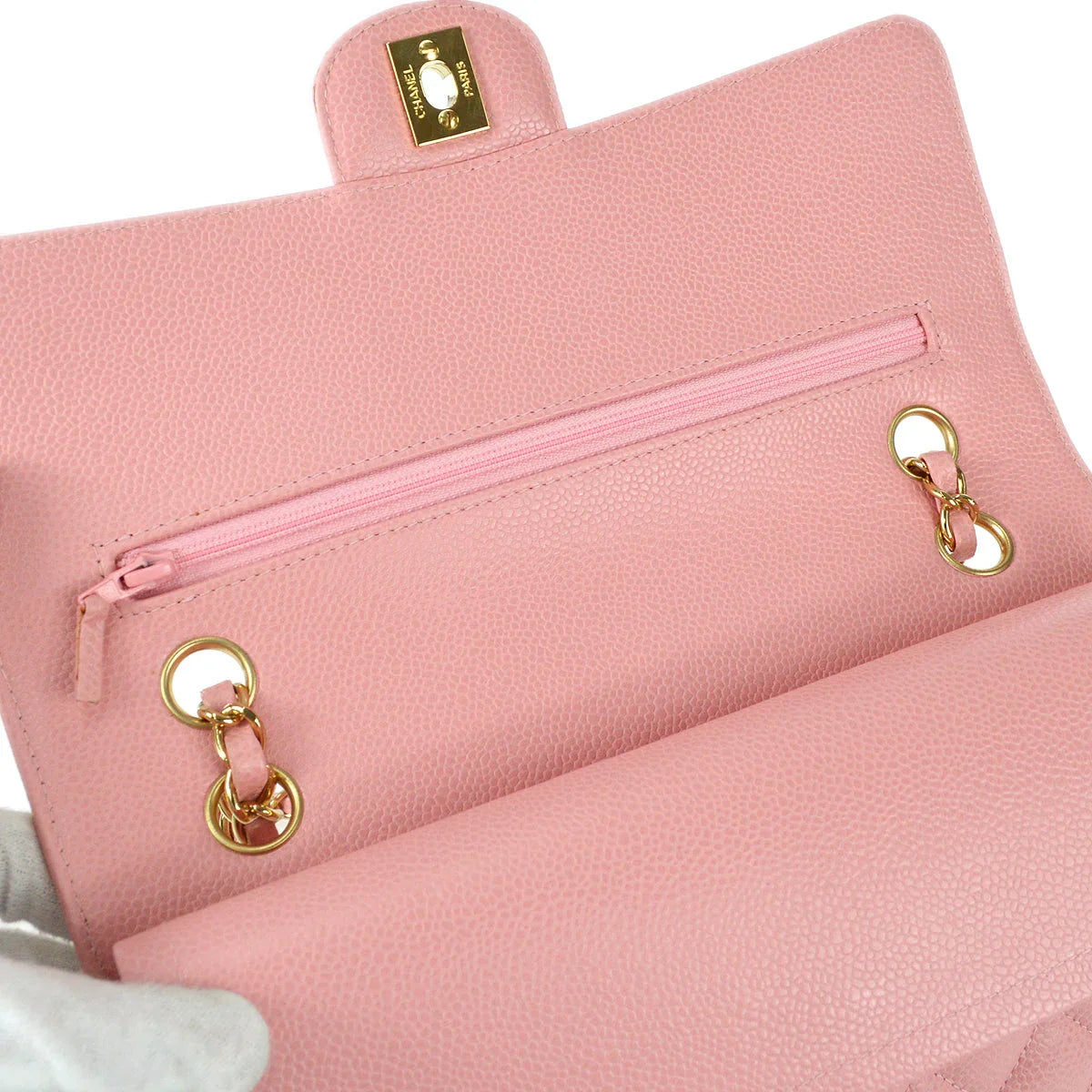 Chanel 2003-2004 Pink Caviar Medium Classic Double Flap Shoulder Bag