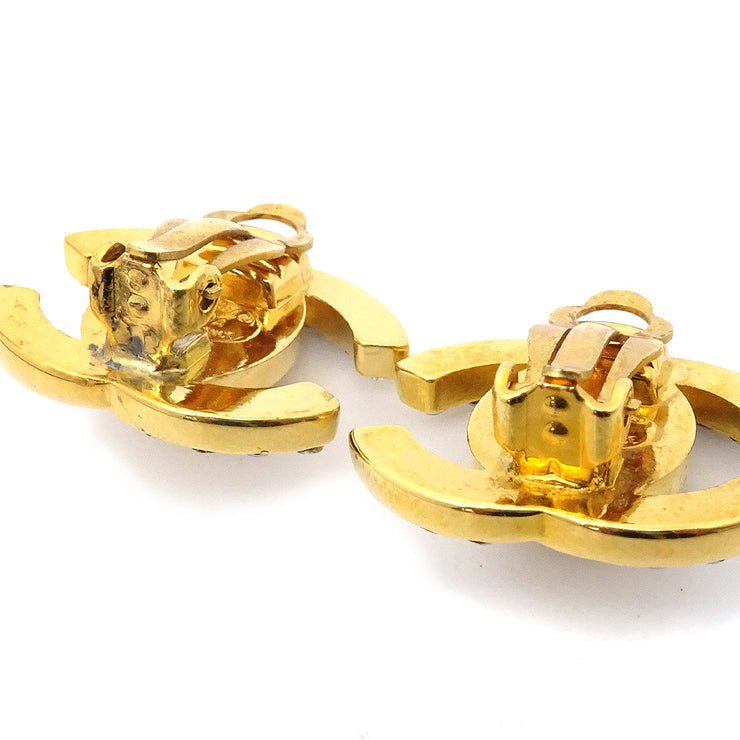 Chanel 1996 Crystal & Gold CC Turnlock Earrings Clip-On Small