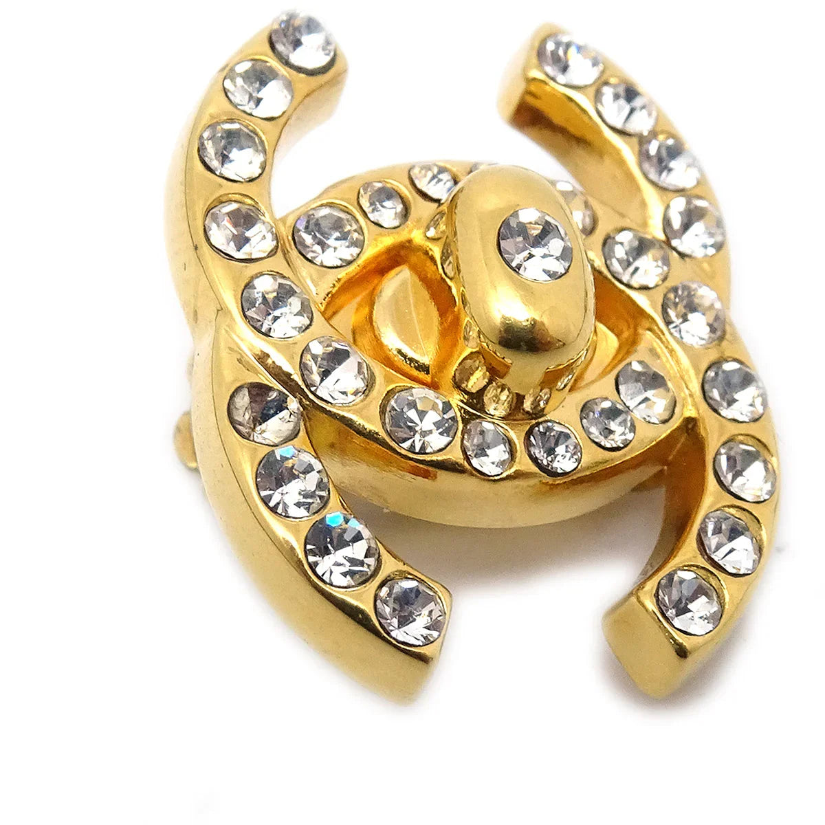 Chanel 1996 Rhinestone CC Turnlock Clip-On Earrings Small