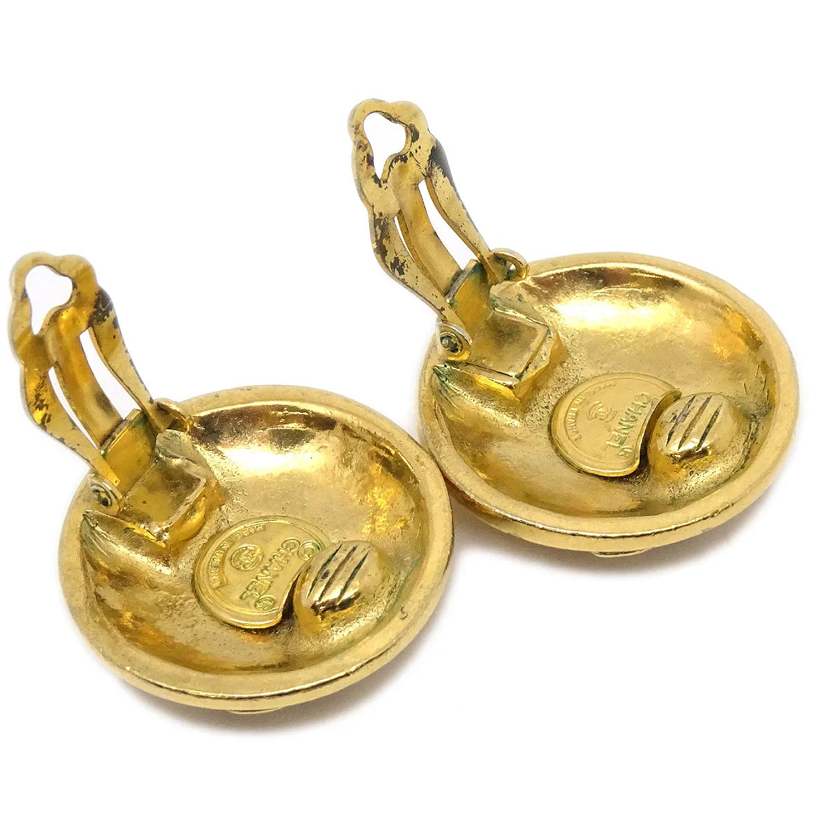 Chanel Button Earrings Clip-On Gold