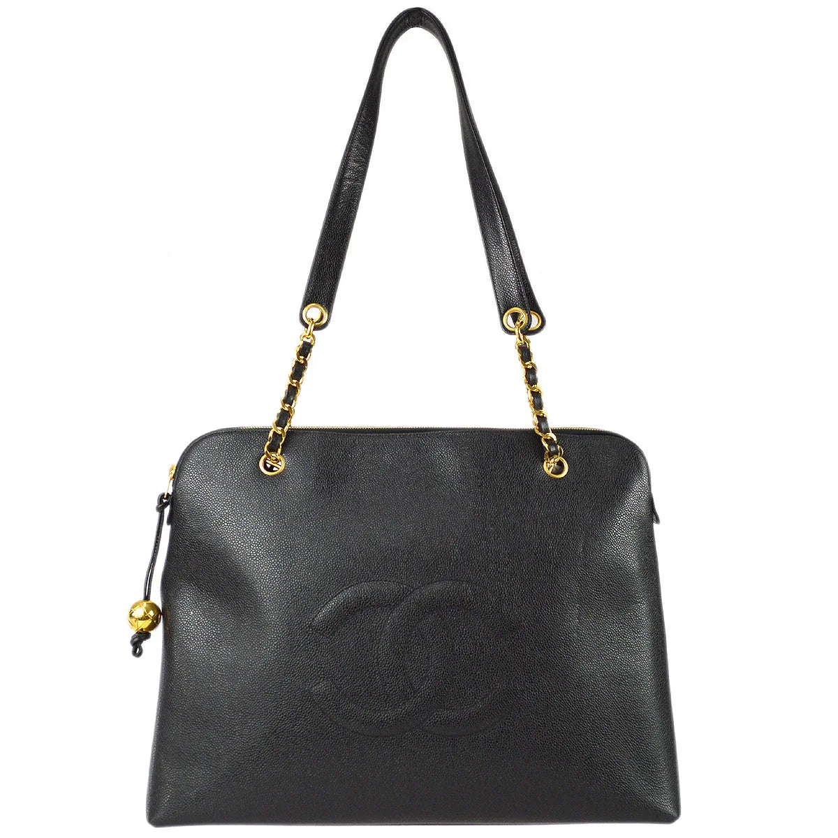 Chanel 1994-1996 Black Caviar Chain Shoulder Tote Bag