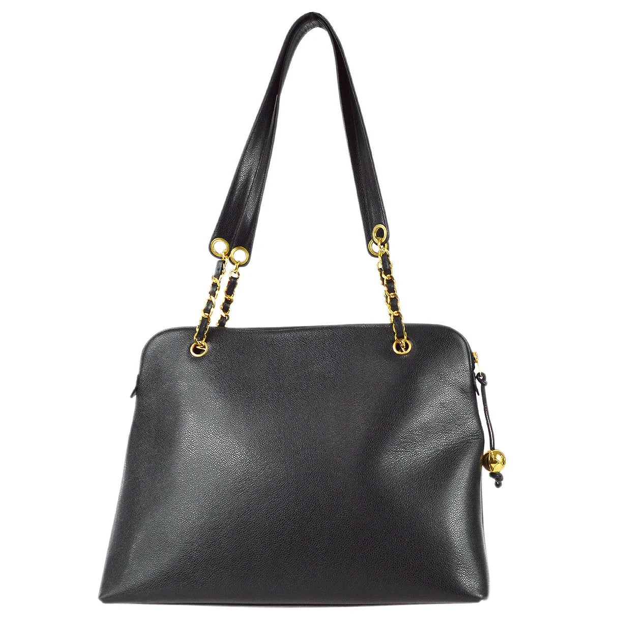 Chanel 1994-1996 Black Caviar Chain Shoulder Tote Bag